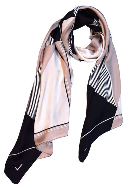 Scarf 100% Silk Satin Rose Black White Geometrical